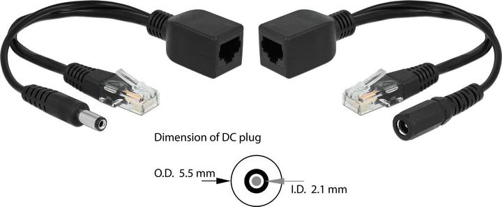 Actual product image Delock PoE Converter 9-57V passive set, 100Mbps, DC 5.5 x 2.1mm (802.3at (PoE+), 45.60 W)