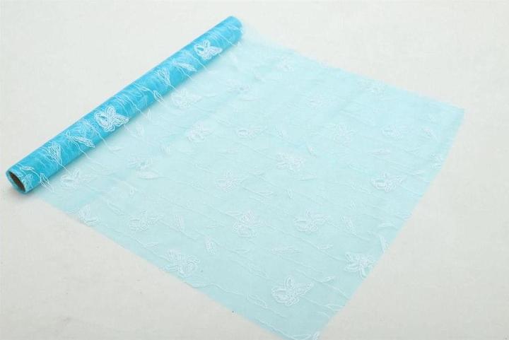 GuGus Dekostoff "Organza" gerollt und geschnitten blau Schmetterlingdruck 36cm x 300cm
