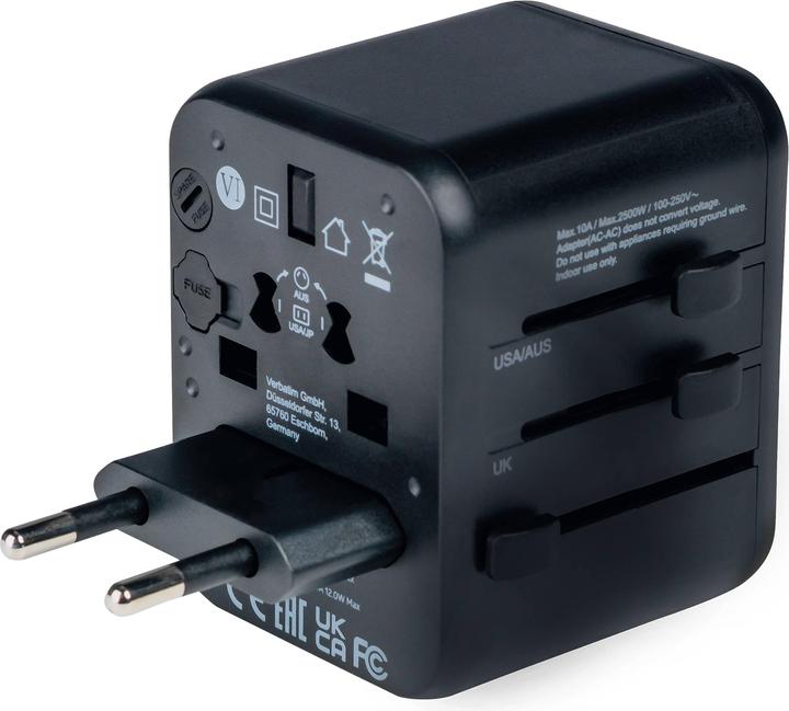 Actual product image Verbatim Universal Travel Adapter with 2 x USB-A ports