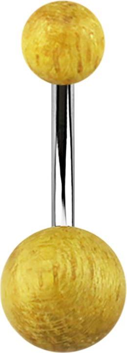 Star Piercing Banane silber mit zwei Kugeln aus Jackfruit Holz (ohne Messing, Chirurgenstahl 316L, Organisch)