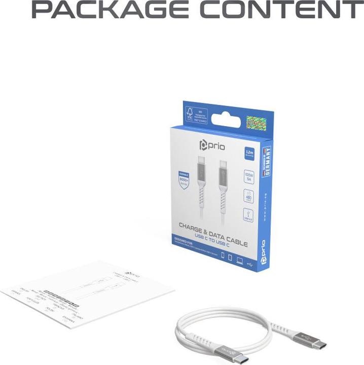 Actual product image prio High-speed Charge & Sync USB-C to USB-C cable, 5 A, 1.2 m, white (1.20 m, USB 2.0)