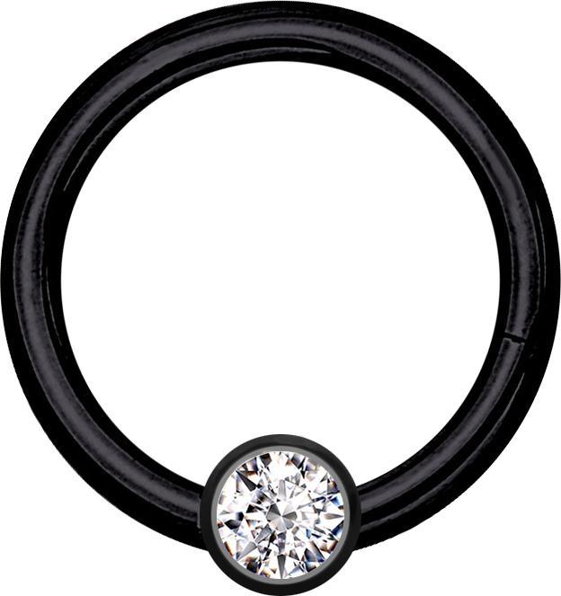 Produktbild Star Piercing Micro Segmentring klappbar schwarz mit Kugel Kristall silber (ohne Messing, Chirurgenstahl 316L)
