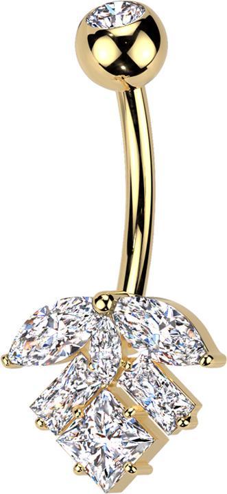 Star Piercing Banane vergoldet mit Kugel Kristall silber und Blatt Kristall silber (Messing, Titan G23)