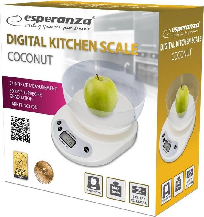 Image du produit Esperanza EKS007 Balance de cuisine avec bol Blanc Balance de cuisine électronique