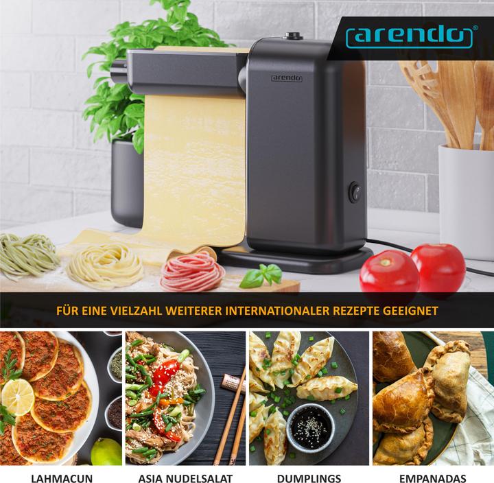 Produktbild Arendo Elektrische Nudelmaschine, Pasta Maker, 5 Stärken, 120 W, Nudelwalze und 2x Pasta-Schneideinsätze