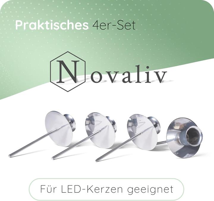 Produktbild Novaliv 4x Stabkerzenhalter Adventskranz SILBER mit Teller Kerzenteller zum Stecken rund Kerzenpick