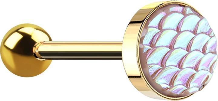 Star Piercing Barbell vergoldet mit Fischschuppen pink (Chirurgenstahl 316L)