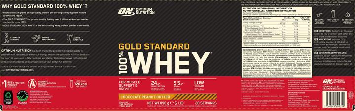 Nutritional values and ingredients Optimum Nutrition 100% Whey Gold Standard (Chocolate, Peanut Butter, 1 pcs., 908 g)