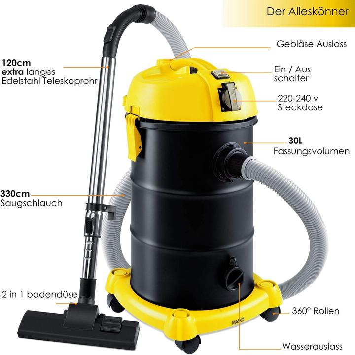 Masko 6IN1 Industriestaubsauger Gelb (Nass-Trockensauger)