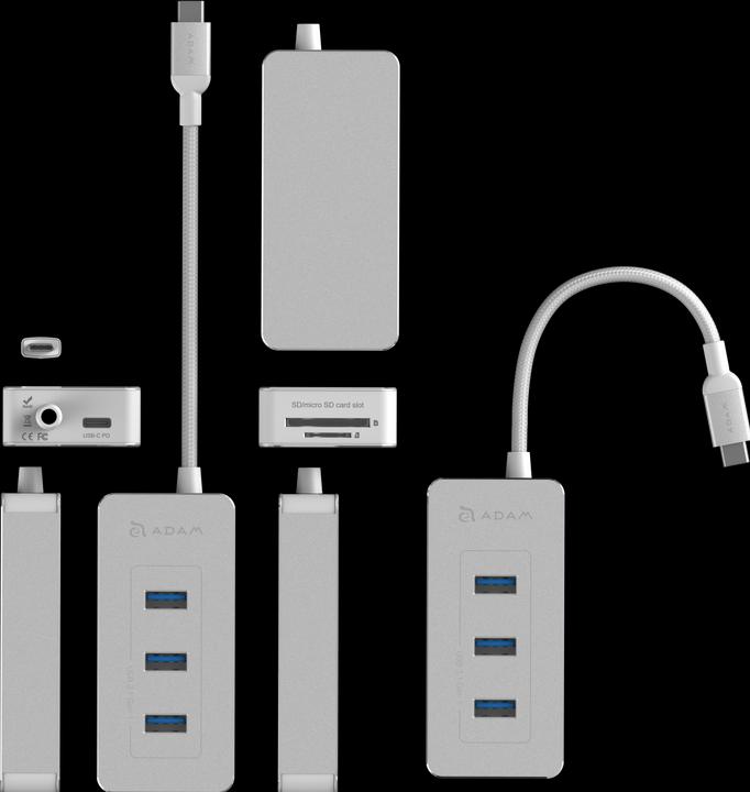 Immagine prodotto Adam Elements CASA Hub PDC601- Hub a 6 porte con lettore di schede di memoria, argento (USB-C, 6 Porti)