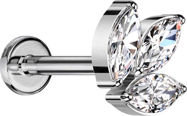Immagine prodotto Star Piercing Micro labret filo interno argento tre cristalli ovali argento (Titanio G23, senza ottone)