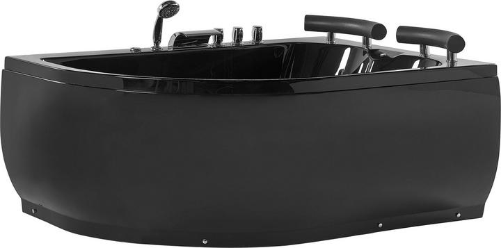 Beliani Whirlpool Badewanne schwarz Eckmodell mit LED links 160 x 113 cm PARADISO (427 l, 155 cm, 110 cm)