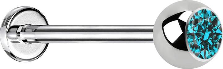 Star Piercing Micro Threadless Labret silber mit Kugel Kristall aqua (Chirurgenstahl 316L)