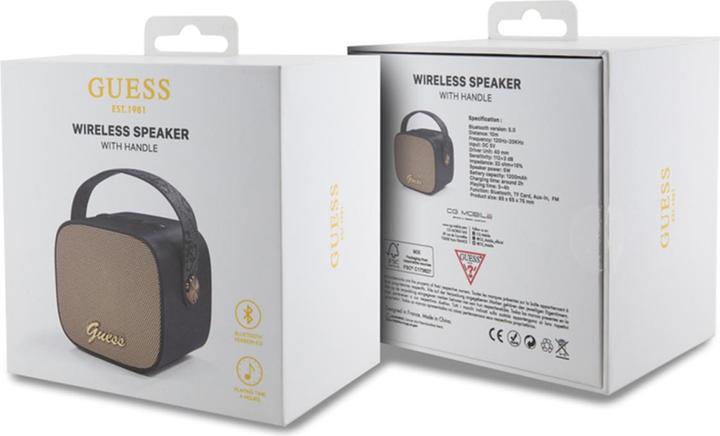 Actual product image Guess głośnik Bluetooth GUWSB2P4SMK Speaker mini czarny/black 4G Leather Script Logo with Strap (4 h, Rechargeable battery operated)