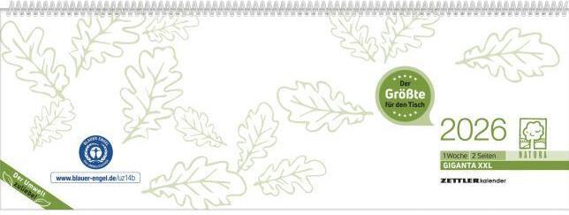 Immagine prodotto TischquerkalenderGigantaXXLRecycling2026-42,2x14,8cm-1Wocheauf2Seit (42 x 15 cm, Copertina rigida, Tedesco)