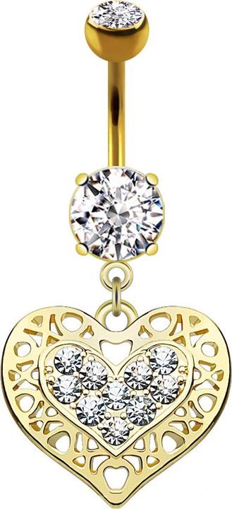 Star Piercing Banane 14k vergoldet mit Anhänger Tribal Herz und Kristall (Messing, Chirurgenstahl 316L)