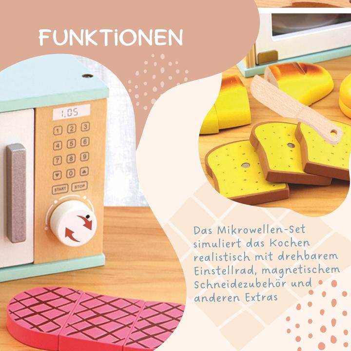 Actual product image Hermex Wooden toy microwave set with accessories Kitchen toys Children's toys