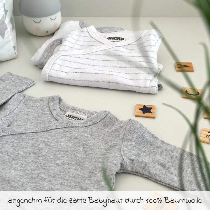Immagine prodotto Jacky Baby Body avvolgente a manica lunga 3 pezzi - grigio melange, body per bambini a righe e body avvolgenti (62, 68)