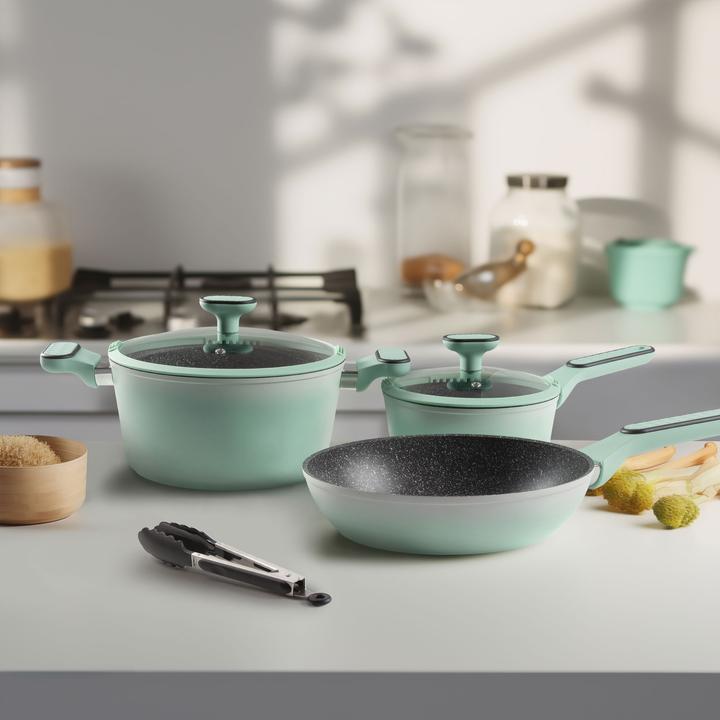 Produktbild Stoneline Mint Kochgeschirr-Set 11-teilig mit Deckeln, beschichtete Töpfe & Pfannen (Pfannenset + Topfset, Keramik)