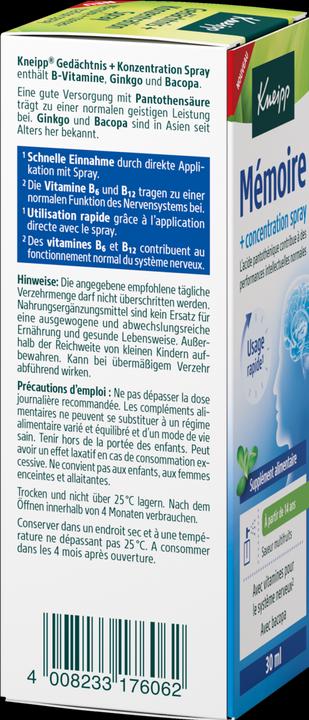 Nutritional values and ingredients Kneipp Gedächtnis + Konzentration Spray (1 Piece, Spray)