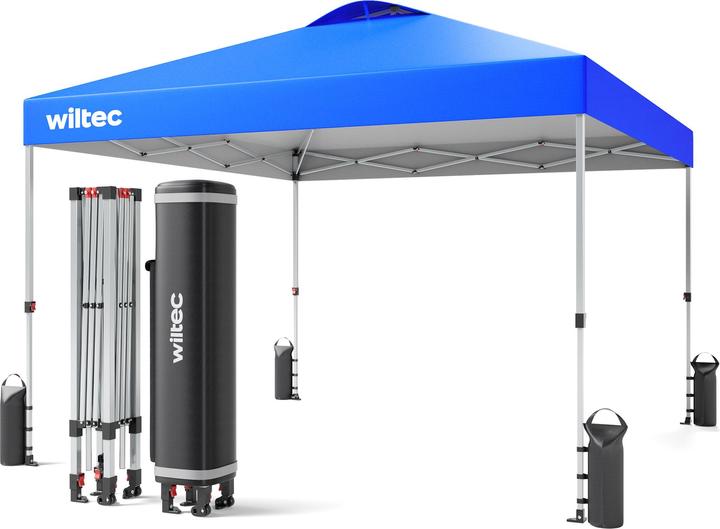 Wiltec Pop up Pavillon 3x3m blau Räder Gartenpavillon Faltpavillon Camping Party (300 cm, 300 cm)