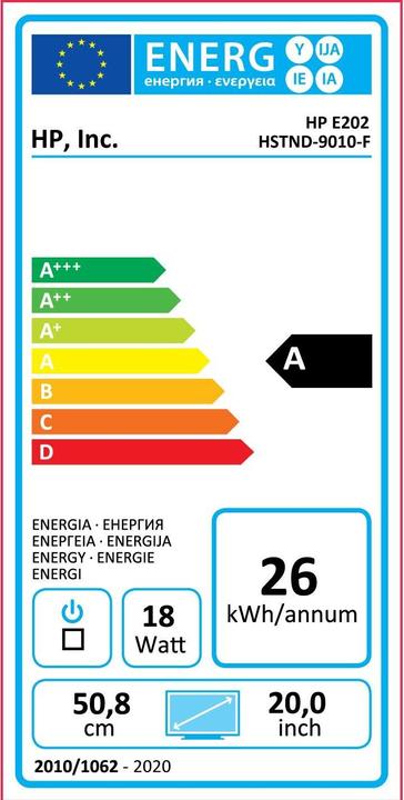 Energy Label HP Elite E202 (1600 x 900 pixels, 20")