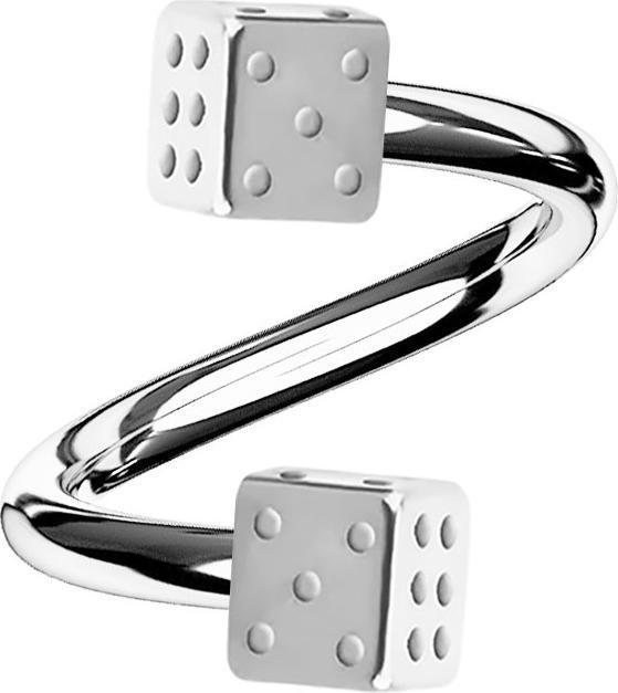 Star Piercing Micro Spirale silber mit zwei Würfel (ohne Messing, Chirurgenstahl 316L)