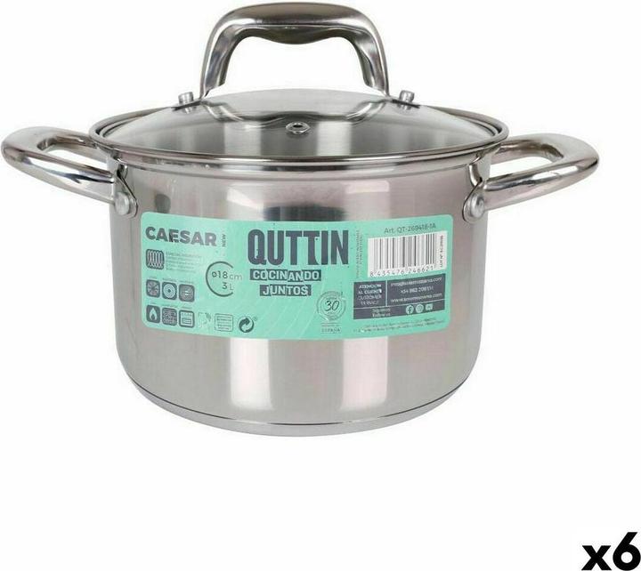 Produktbild Quttin Topf mit Glasabdeckung Caesar ø 18 x 12,5 cm (6 Stück) (Pfannenset + Topfset, Stahl)