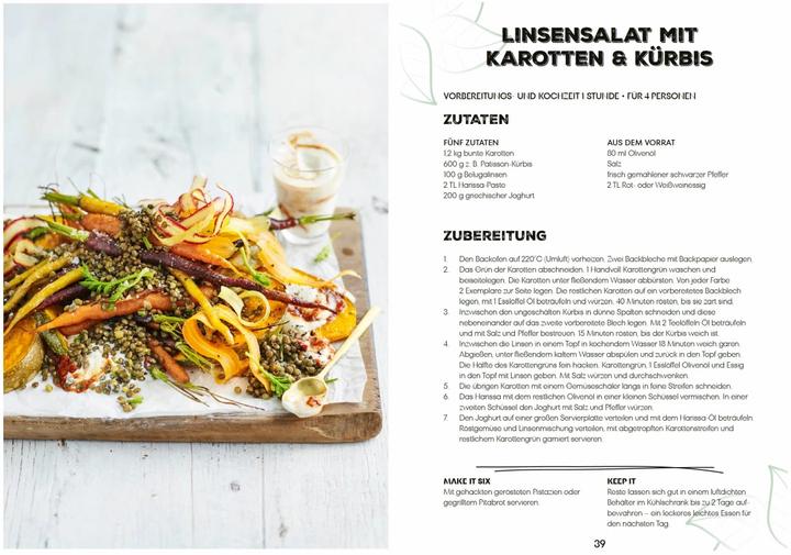 Produktbild Lecker vegetarisch mit nur 5 Zutaten - schnelle, preiswerte und gesunde Rezepte (Deutsch, Antje Seidel, Sophia Young, 2023)