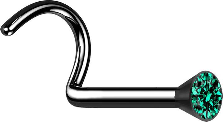 Image du produit Star Piercing Nasenstecker gebogen schwarz mit Kristall türkis (sans laiton, Titane G23)