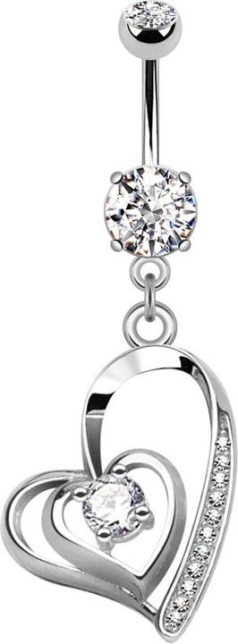 Star Piercing Banane silber mit Anhänger Herz verdreht Kristall silber (Messing, Chirurgenstahl 316L)