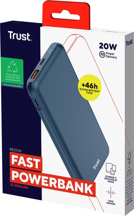 Actual product image Trust REDOH 10.000 POWERBANK BLUE (10000 mAh, 18 W, 37 Wh)