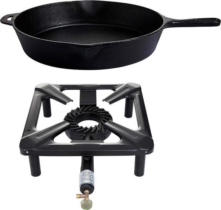 Produktbild Paella World Hockerkocher-Set (gross) mit Gusseisenpfanne Ø 35 cm - ohne Zündsicherung (35 cm, Gusseisen)