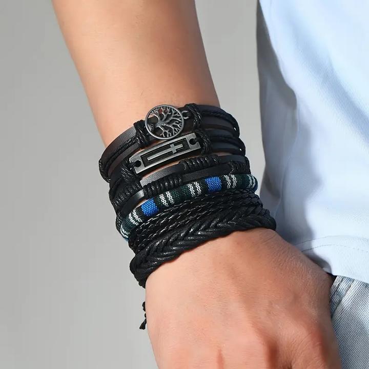 Actual product image Cbx 36 pieces leather bracelets mix styles size adjustable, handmade bracelets (Faux leather, Wood and cotton)