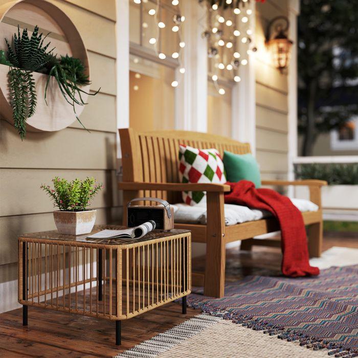 Produktbild Swisshandel24 Polyrattan Gartentisch, 65x65x43 cm, mit Glasplatte Naturholz