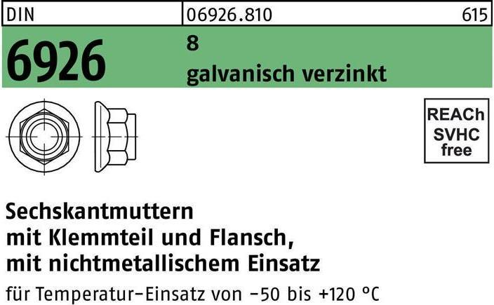 Actual product image Hexagon nut DIN 6926 w.clamping part/flange M 8 8 galvanised (M8)