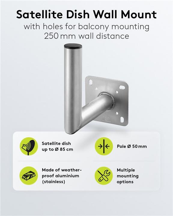 Produktbild Goobay Aluminuim SAT-Schüssel Wandhalter, Grau (Spiegel + Antennen Montage)