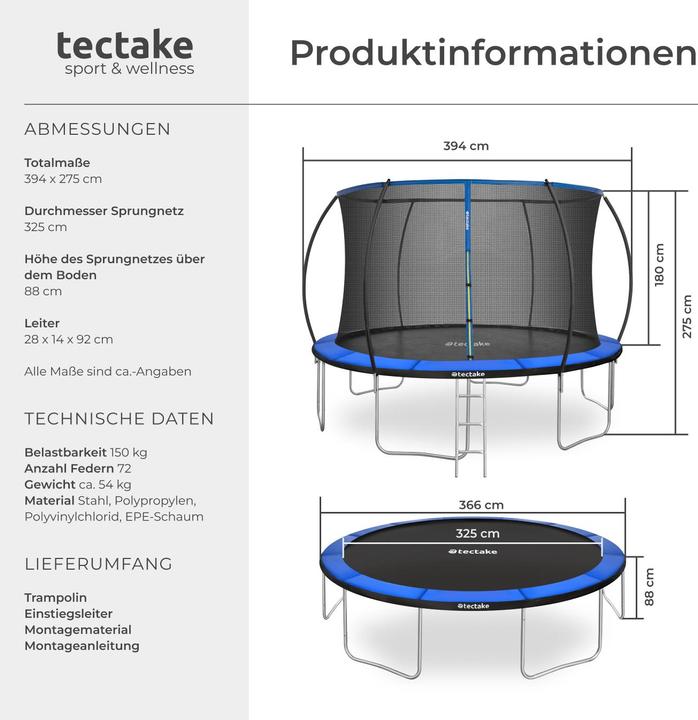 Immagine prodotto tectake Trampolino Jumpy con rete di sicurezza (366 cm)
