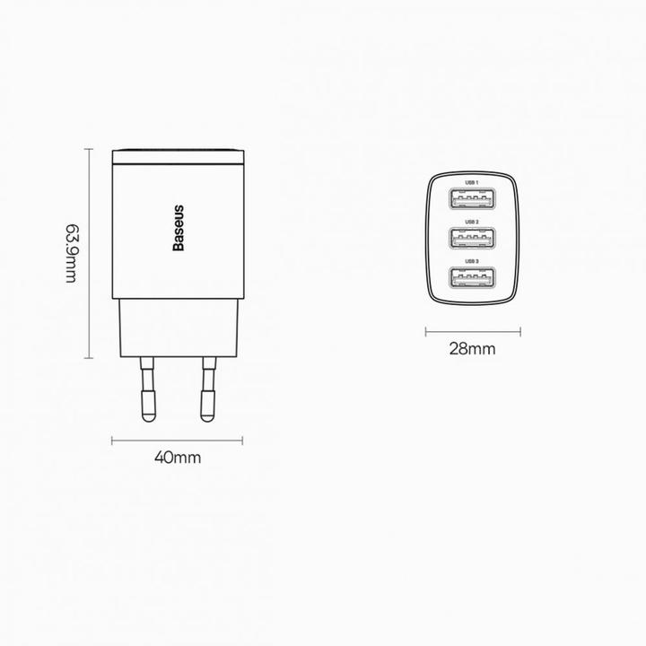 Image du produit Baseus Compact Charger 3U 17W EU Blanc (17 W)