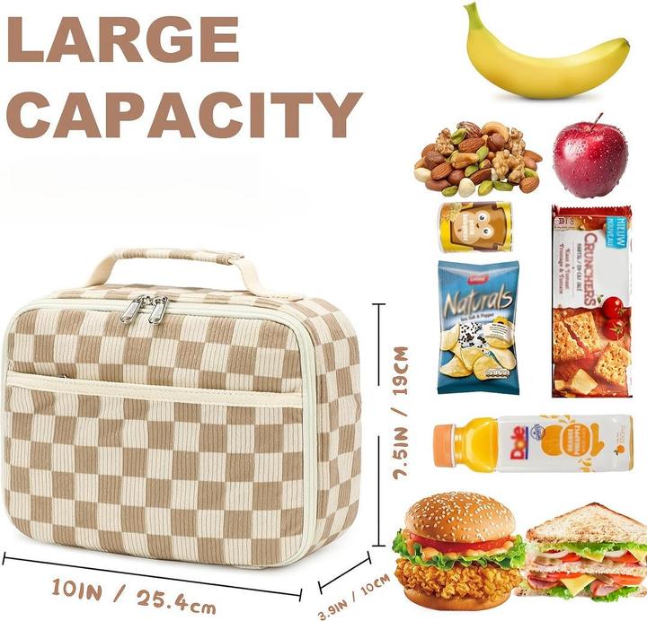 Produktbild Only-Bags.Store Grosses Fassungsvermögen Chic Cord isolierte Lunch Bag mit kariertem Design - auslaufsicher und