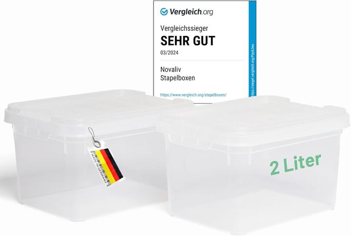 Produktbild Novaliv 2x Aufbewahrungsboxen mit Deckel klein 2 L transparente Nestbar stapelbare Plastikboxen mit (2 l)