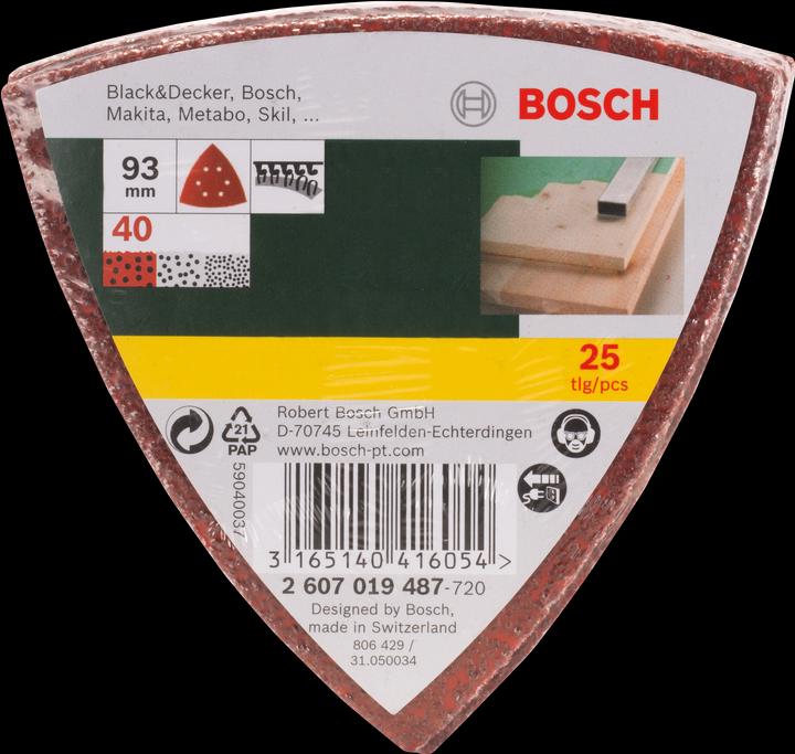 Actual product image Bosch Zubehör Sanding sheet set for delta sander, 93 mm, 40, 6 holes, pack of 25 (40)