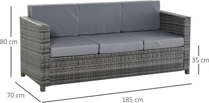 Produktbild Swisshandel24 Poly-Rattan Sofa mit Kissen 3-Sitzer Garten Loungesofa Metall Polyester Grau 185 x 70 x 80 cm