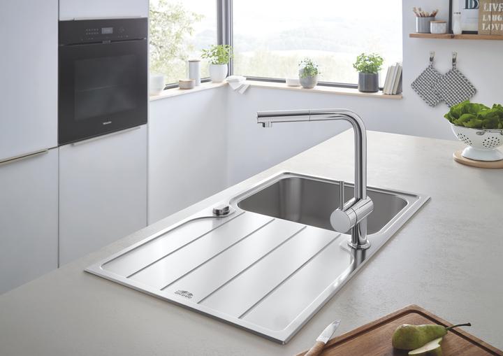 Produktbild Grohe K500 Edelstahlspüle mit Abtropffläche (Aufsatzspülbecken, 48.20 cm, 84.20 cm)