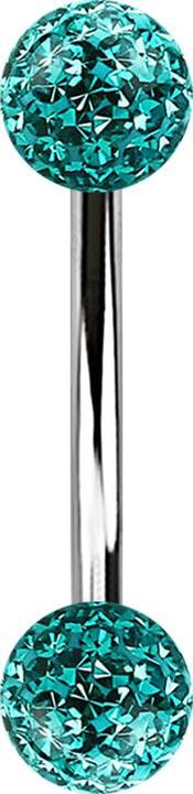 Star Piercing Banane silber mit zwei Kristall Kugeln türkis Epoxy Schutzschicht (Chirurgenstahl 316L)