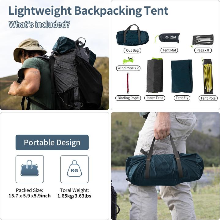 Produktbild Naturehike cycling Ultralight 1 man tent + mats 20D Forest navy blue + mats (1 Person)