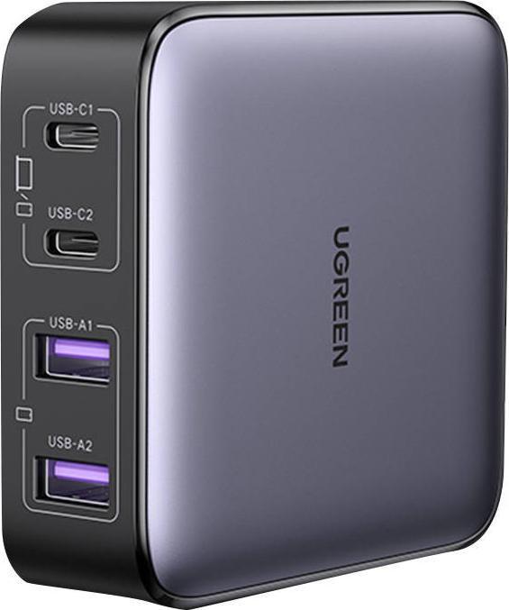 Actual product image Ugreen Nexode charger CD327, 2x USB-C, 2x USB-A, GaN, 65W (grey) (65 W)