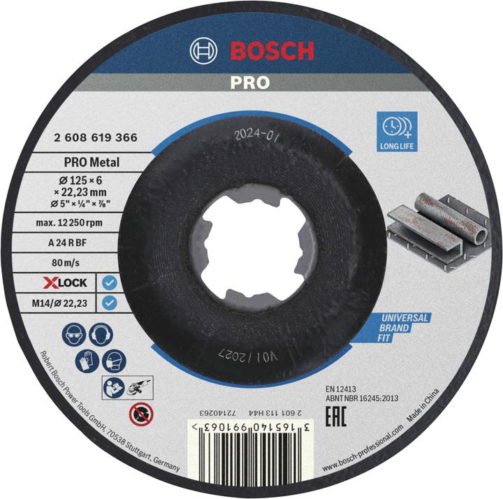 Bosch Professional Zubehör PRO Metal X-Lock Schleifscheibe, 125 x 6 x 22,23 mm