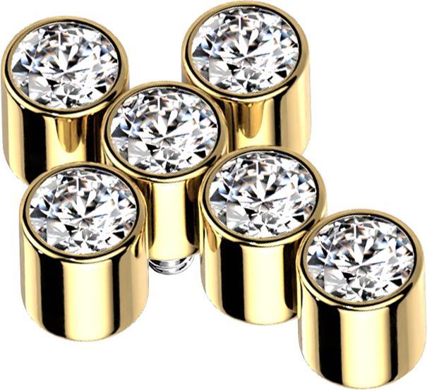 Star Piercing Dermal Anchor vergoldet Kreuz sechs Kristalle silber (ohne Messing, Titan G23)