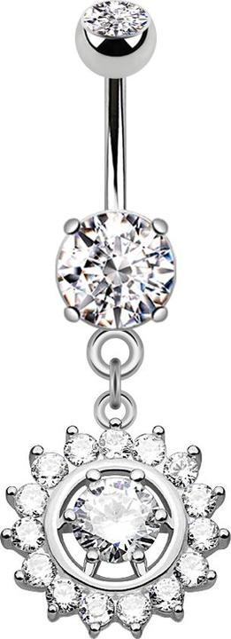 Star Piercing Banane silber mit Anhänger Kristallkranz (Chirurgenstahl 316L, Messing)